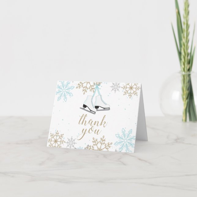 Carte De Remerciements Patinage sur glace Blue Silver Gold Snowflakes Ann (Devant)