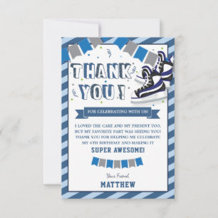 Carte De Remerciements Patinage sur glace Garçon Anniversaire Fête Bleu S