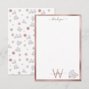 Carte De Remerciements Patins à glace rose Gold Patins à roulettes Patina