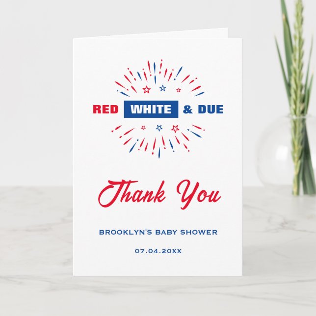 Carte De Remerciements Patriotique 4 Juillet Baby shower Rouge Blanc Et D (Devant)