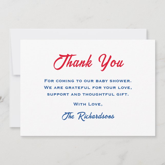 Carte De Remerciements Patriotique 4 Juillet Rouge Blanc Et Baby shower (Devant)