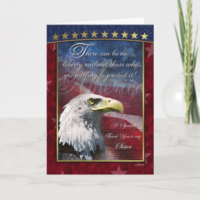 Carte de remerciements patriotique pour la soeur (Devant)