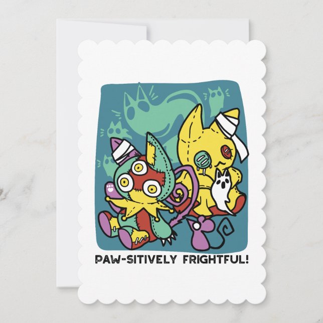 Carte De Remerciements Paw-sitively Frightful | Monstrous Cats Halloween  (Devant)