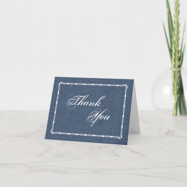 Carte De Remerciements Pays Bleu Denim et fil Barb (Devant)