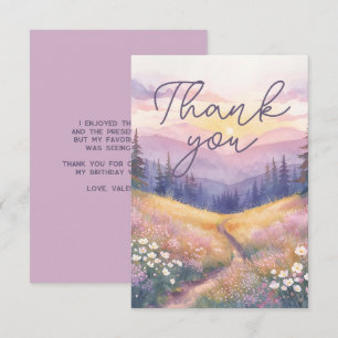 Carte De Remerciements Paysage aquarelle lever de soleil nature tons viol