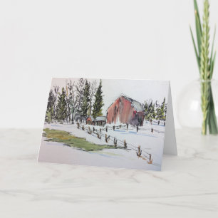 Carte De Remerciements Paysage de la grange rouge d'hiver