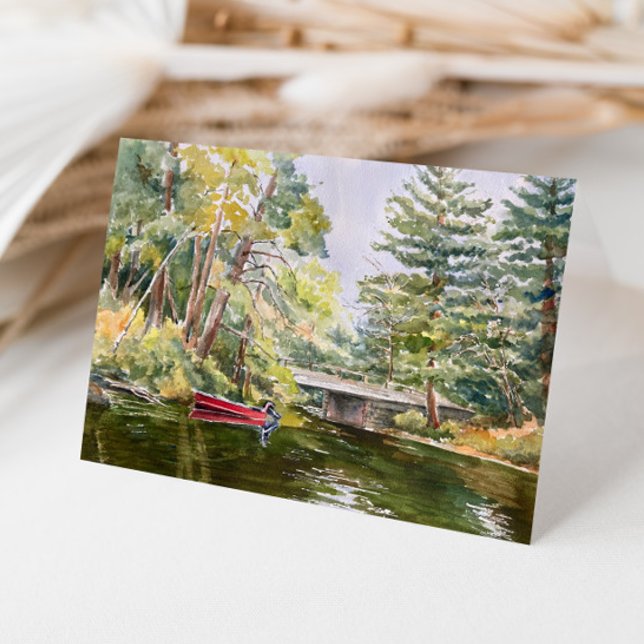 Carte De Remerciements Paysage de l'aquarelle du bateau rouge "Mountain L (Créateur téléchargé)