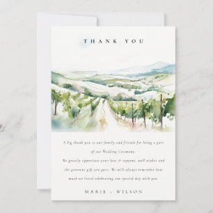 Carte De Remerciements Paysage de vignoble à l'aquarelle pastel doux Mari