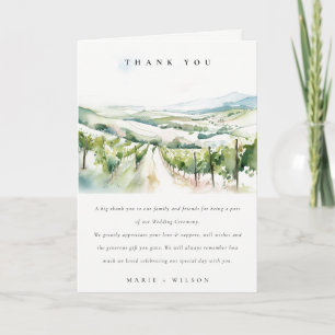 Carte De Remerciements Paysage de vignoble à l'aquarelle pastel doux Mari