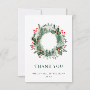 Carte De Remerciements Paysage Wreath Holly Berry Pine Forest Noël