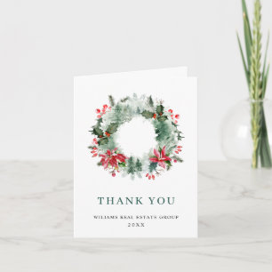 Carte De Remerciements Paysage Wreath Holly Berry Pine Forest Noël