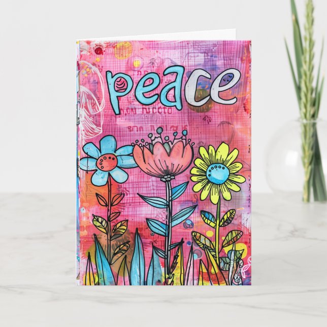 Carte De Remerciements *~**~ PEACE Doodle Art coloré Fleur Whimsical (Devant)