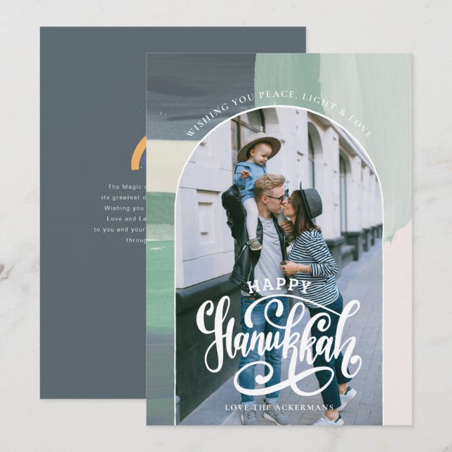 Carte De Remerciements Peace Love Light | Bonne photo Hanoukka (Devant / Derrière)