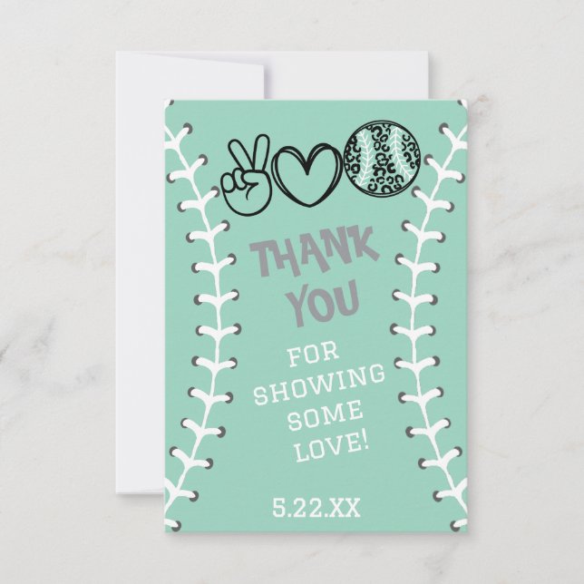 Carte De Remerciements Peace Love Softball Anniversaire (Devant)