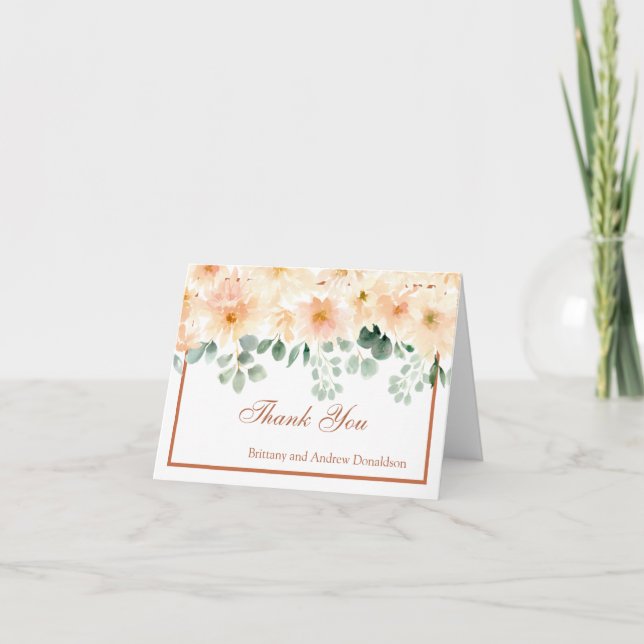 Carte De Remerciements Peach Dahlia Aquarelle Floral Fall Personnalisée (Devant)