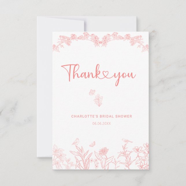 Carte De Remerciements Peach Pink Garden Chinoiserie Fête des mariées (Devant)
