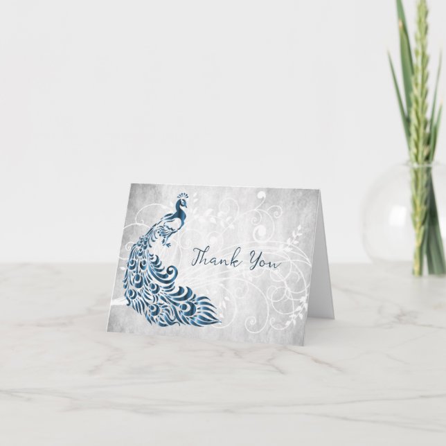 Carte de remerciements Peacock bleu (Devant)