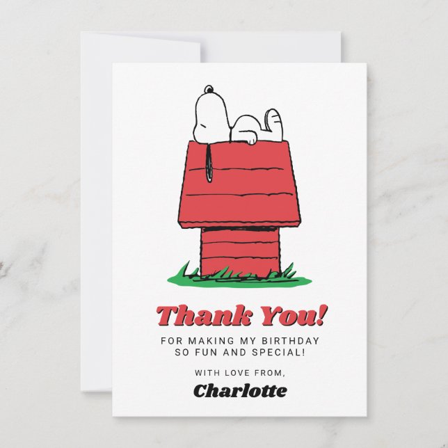 Carte De Remerciements Peanuts Snoopy Dog House Birthday Thank You Card (Devant)