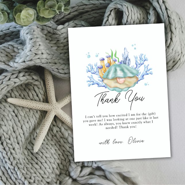 Carte De Remerciements Pearl Girly Ocean sous le Baby shower marin (Girly Ocean Pearl Under The Sea Baby Shower Thank You Card)