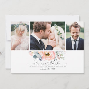 Carte De Remerciements Pêcher Floral Dusty Blue Mariage 3 Photos
