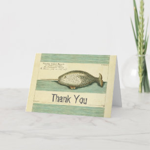 Carte De Remerciements Peinture à l'aquarelle de baleine ancienne Narwhal