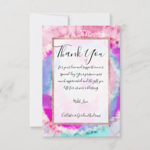 Carte De Remerciements Peinture à tarte blanche rose Fille moderne Abstra