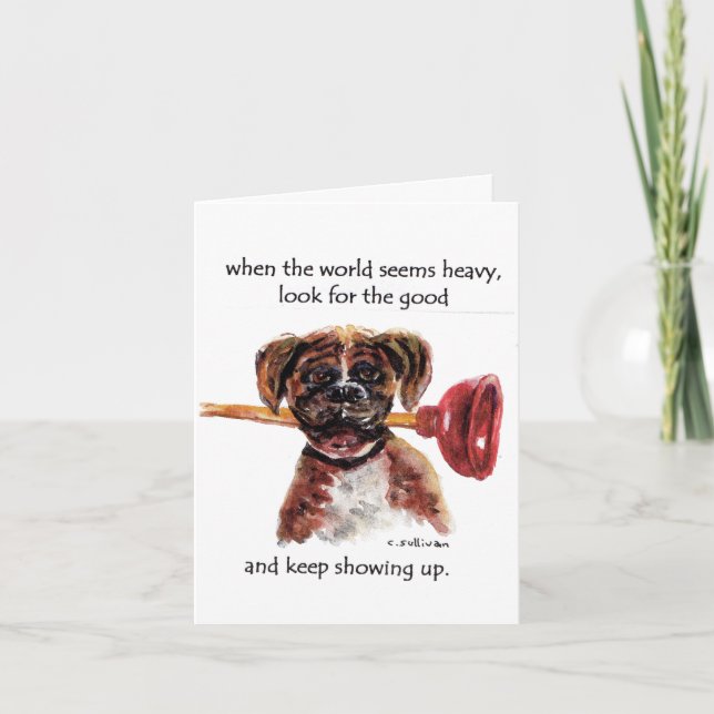 Carte De Remerciements peinture aquarelle Boxer + Paradis, histoire de fe (Devant)