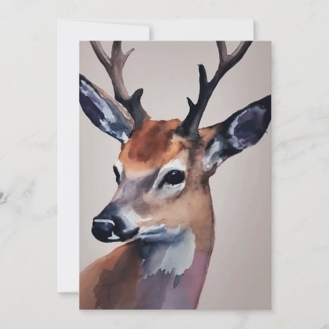 Carte De Remerciements Peinture d'aquarelle Wild Deer Portrait, Cerf (Devant)