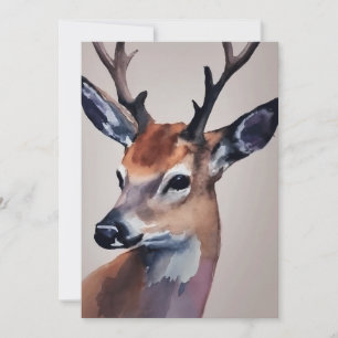 Carte De Remerciements Peinture d'aquarelle Wild Deer Portrait, Cerf