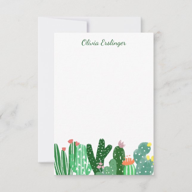 Carte De Remerciements Peinture de Cactus du désert en vert personnalisée (Devant)