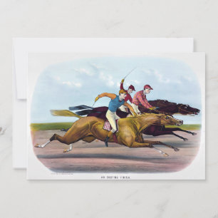Carte De Remerciements Peinture vintage d'une scène de course de chevaux,