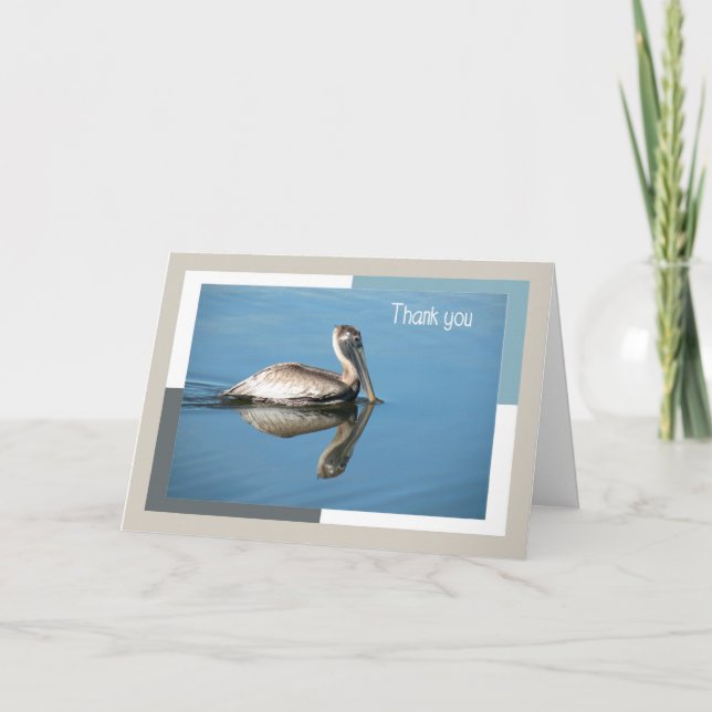 Carte de remerciements, Pélican avec réflexion (Devant)