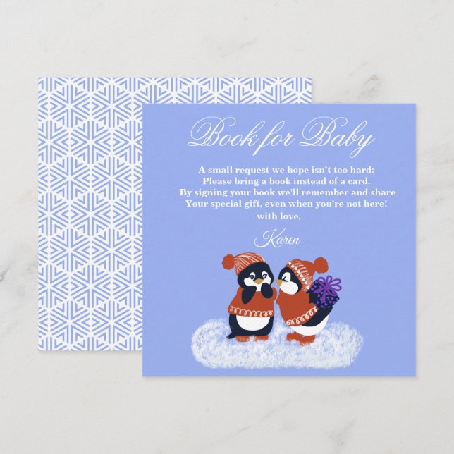 Carte De Remerciements Penguin Winter Snow Birthday Baby Shower Book  (Devant / Derrière)