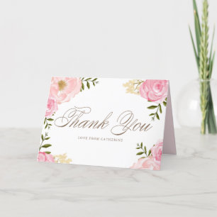 Carte De Remerciements Peonées d'aquarelle rose romantique et Mariage Ros