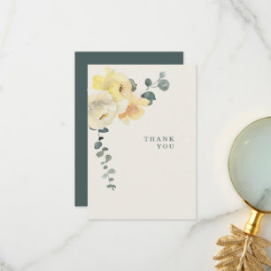 Carte De Remerciements Peonies jaunes Turquoise et crème funéraire Perte 
