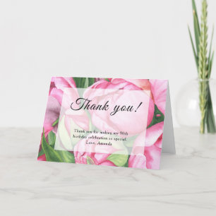 Carte De Remerciements Peonies Rose 90e fête d'anniversaire