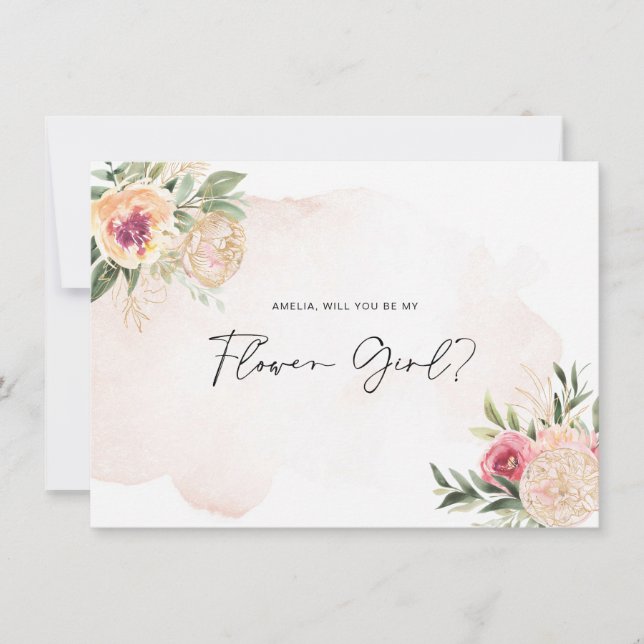 Carte De Remerciements Peony et Gold Flower Girl Flat Card (Devant)