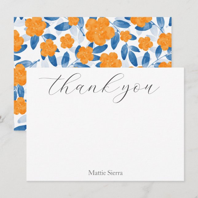 Carte De Remerciements Pépites d'aquarelle et Motif Feuille (Devant / Derrière)