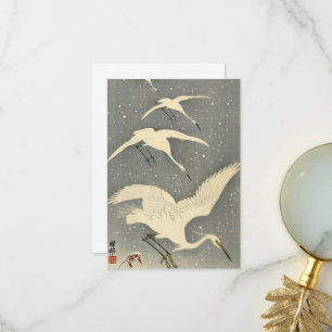 Carte De Remerciements Perching Herons in Snow par Ohara Koson