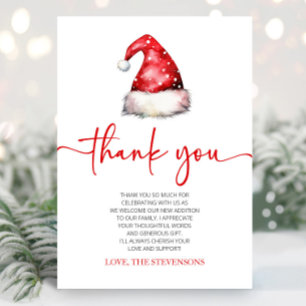Carte De Remerciements Père Noël Baby Red Casquette Noël Baby shower de N