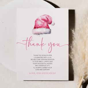 Carte De Remerciements Père Noël Baby rose Casquette Noël Baby shower de
