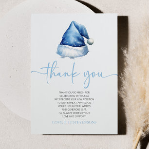 Carte De Remerciements Père Noël Bleu Casquette Noël Baby shower de Noël