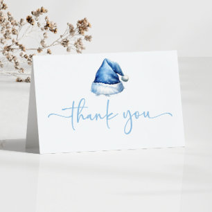 Carte De Remerciements Père Noël Bleu Casquette Noël Baby shower de Noël