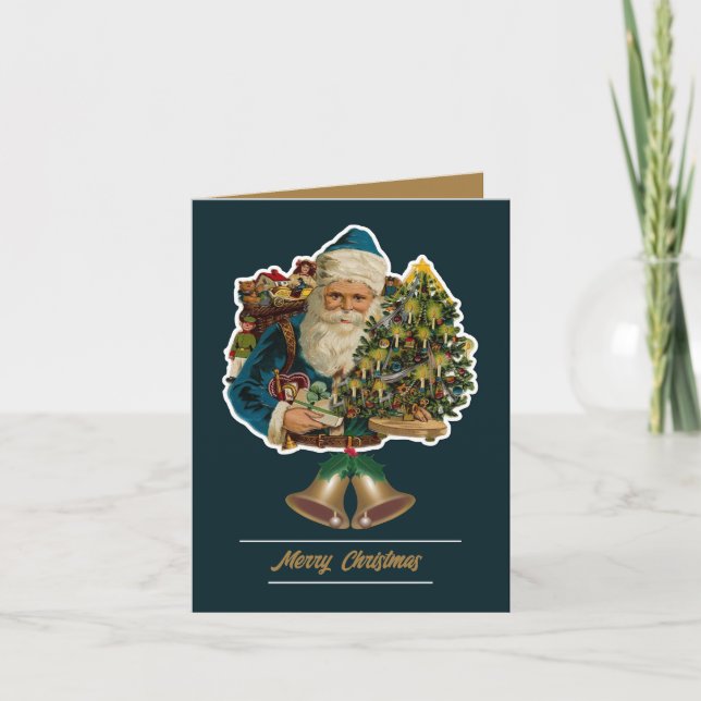 Carte De Remerciements Père Noël bleu, employé saisonnier (Devant)