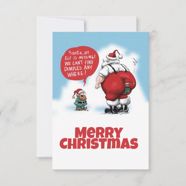 Carte De Remerciements Père Noël et Elf Drôle Drôle (Devant)