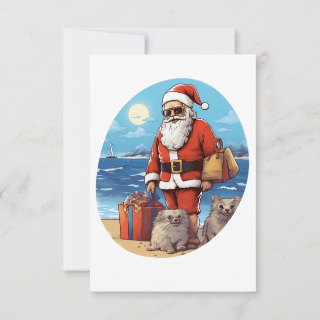 Carte De Remerciements Père Noël sur la plage Vacances d'été de Noël (Devant)