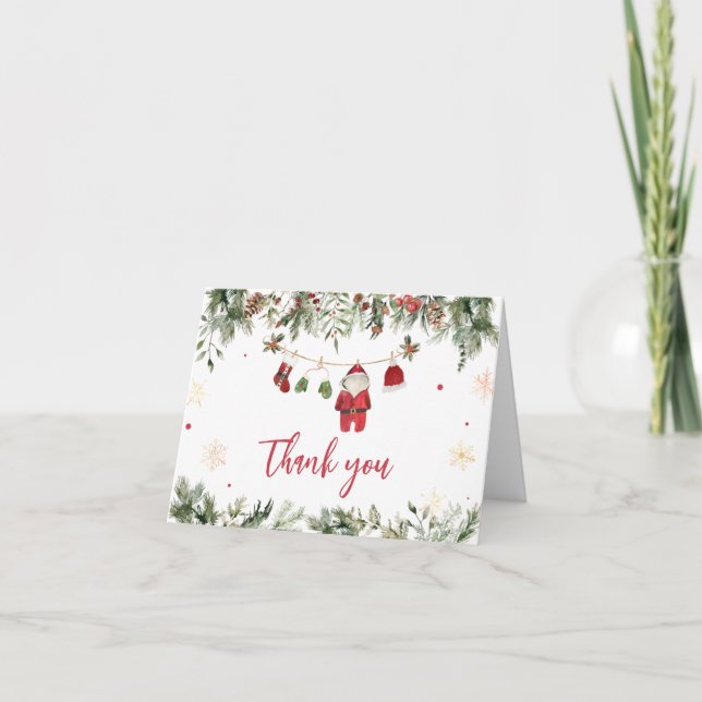 Carte De Remerciements Père Noël Vêtements pour bébés Baby shower de Noël (Devant)