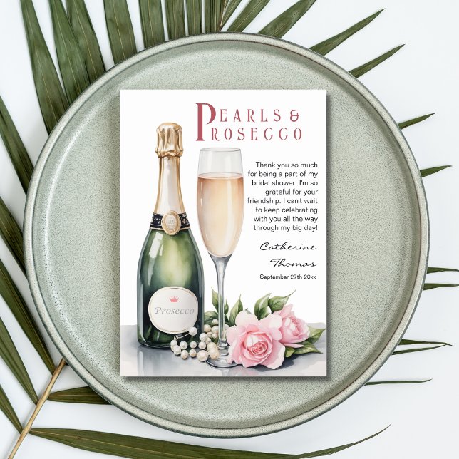 Carte De Remerciements Perles Et Prosecco Floral Élégante Fête des mariée (Créateur téléchargé)
