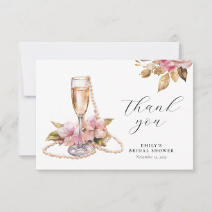 Carte De Remerciements Perles Pétales & Prosecco Fleurs Mariage Shower