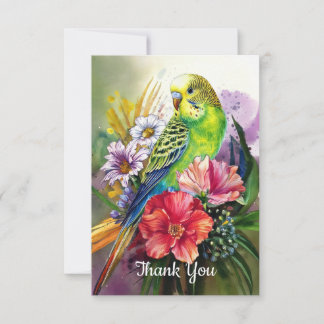 Carte De Remerciements Perruche et fleurs